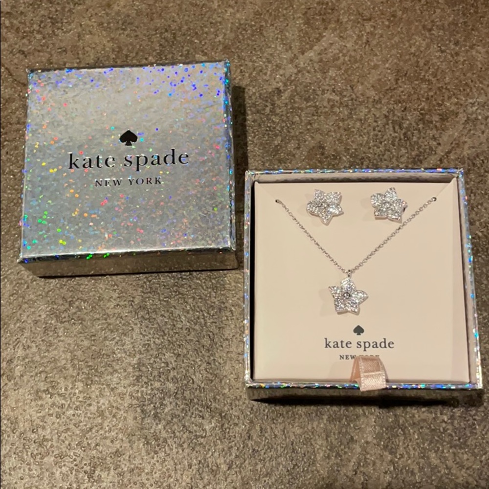 Kate Spade silver flower earrings and necklace set